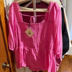 Ava & Viv Vibrant Pink Smocked Blouse